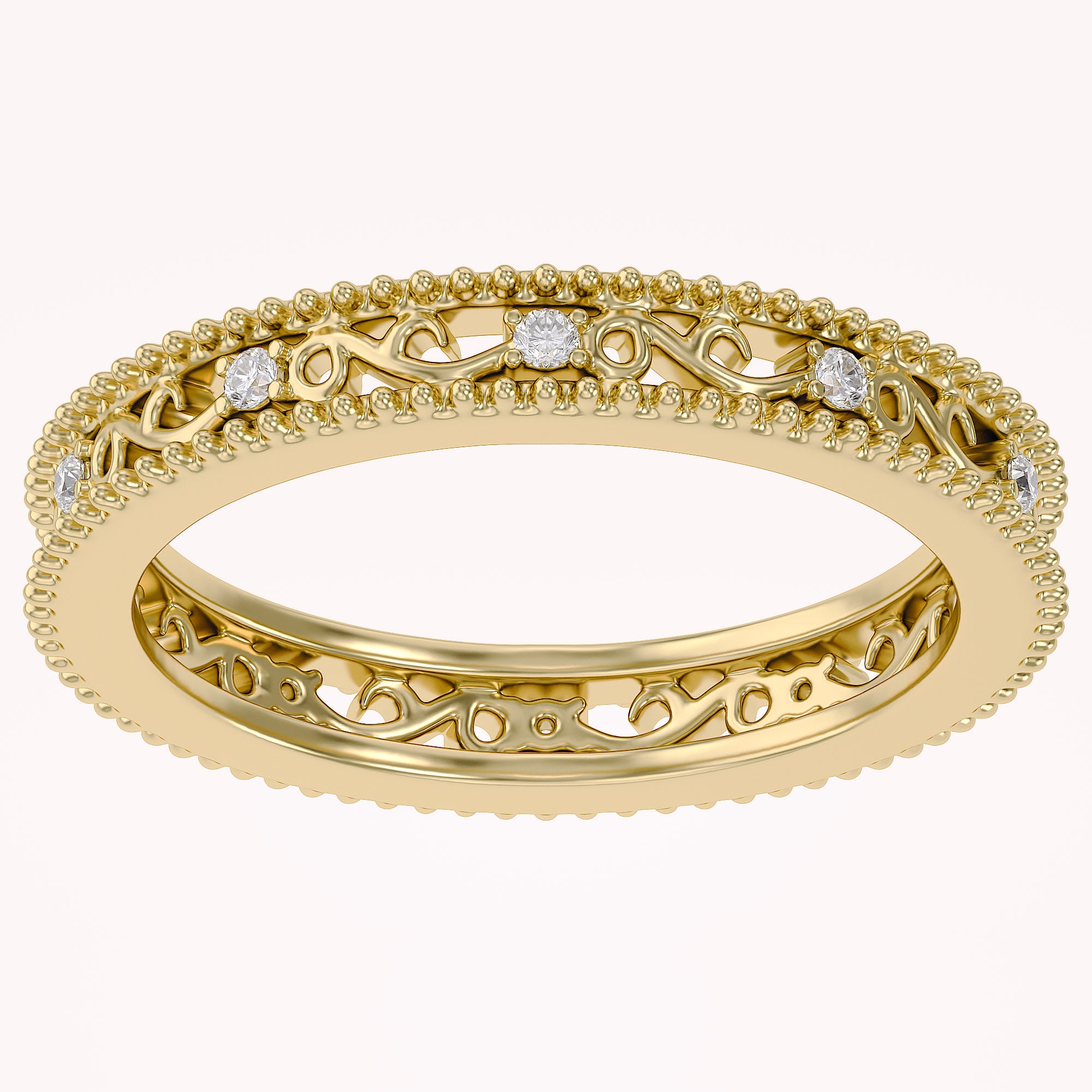Filigree Eternity Wedding Band Ring Simulated Gemstone