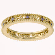 Filigree Eternity Wedding Band Ring Simulated Gemstone