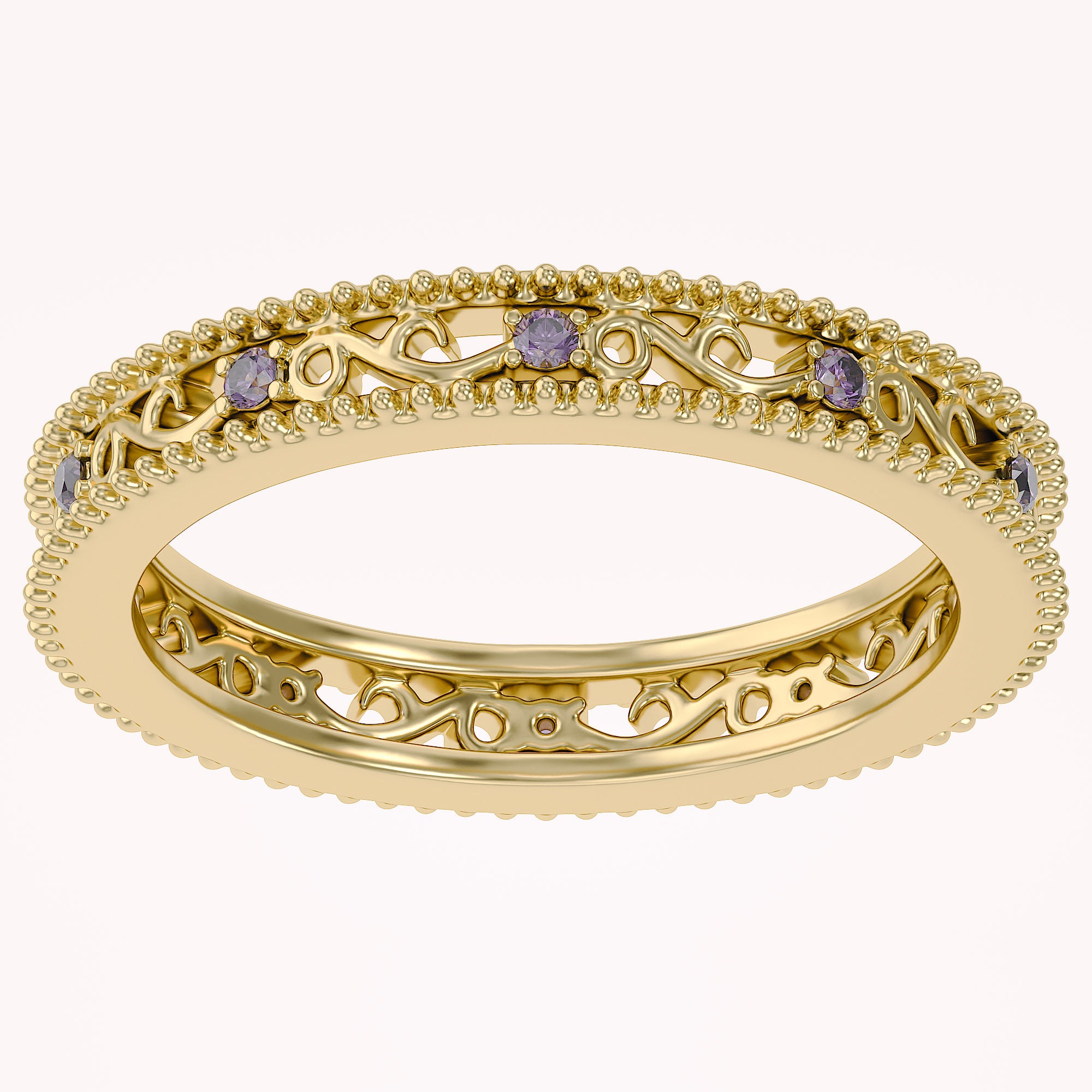 Filigree Eternity Wedding Band Ring Simulated Gemstone