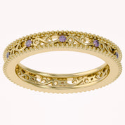 Filigree Eternity Wedding Band Ring Simulated Gemstone