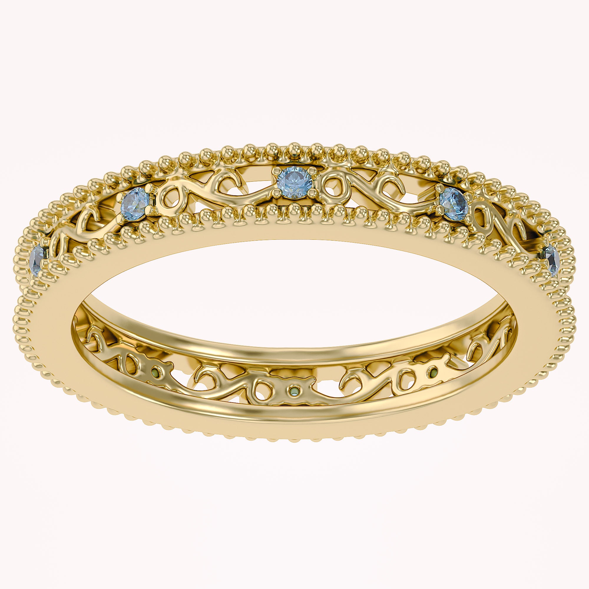 Filigree Eternity Wedding Band Ring Simulated Gemstone