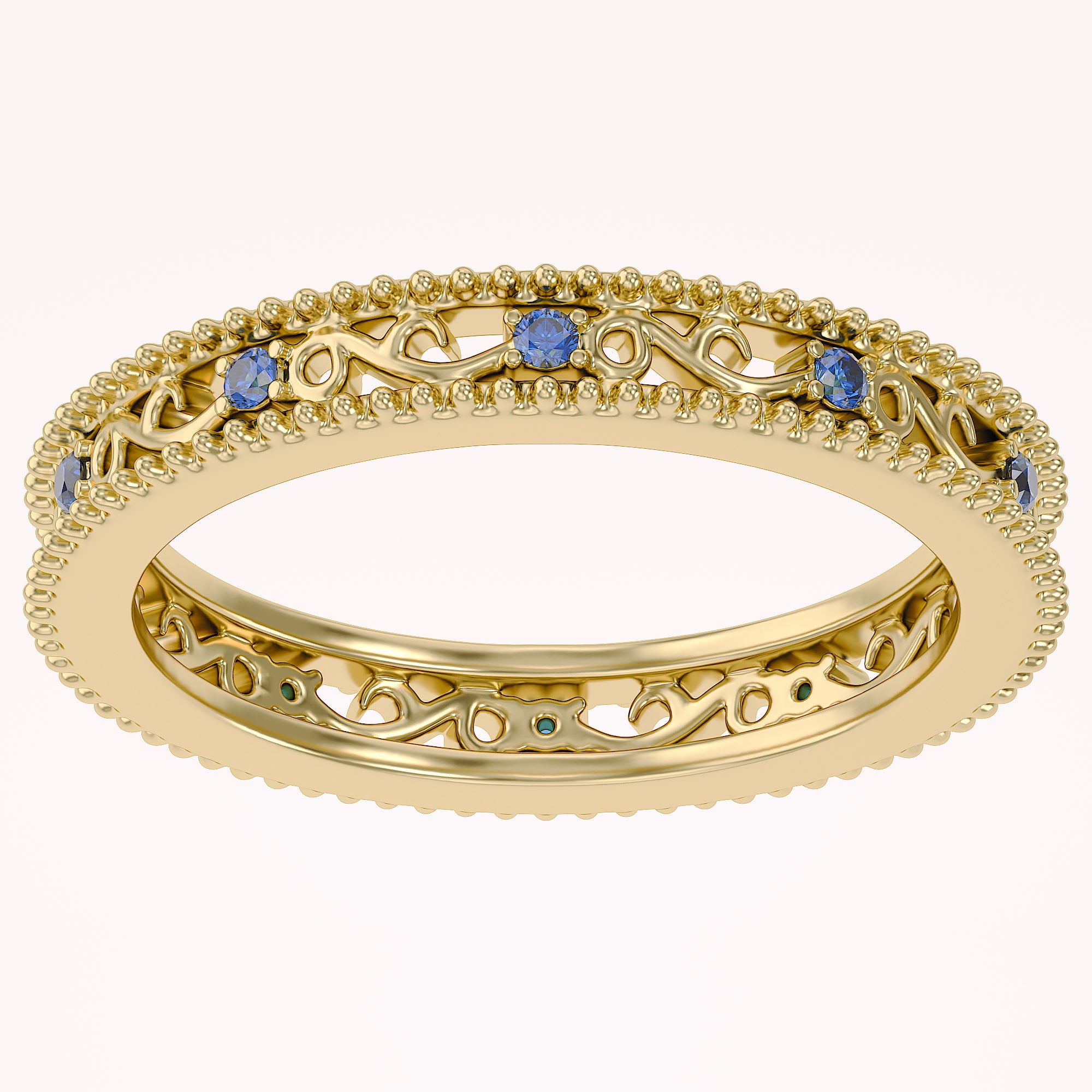 Filigree Eternity Wedding Band Ring Simulated Gemstone