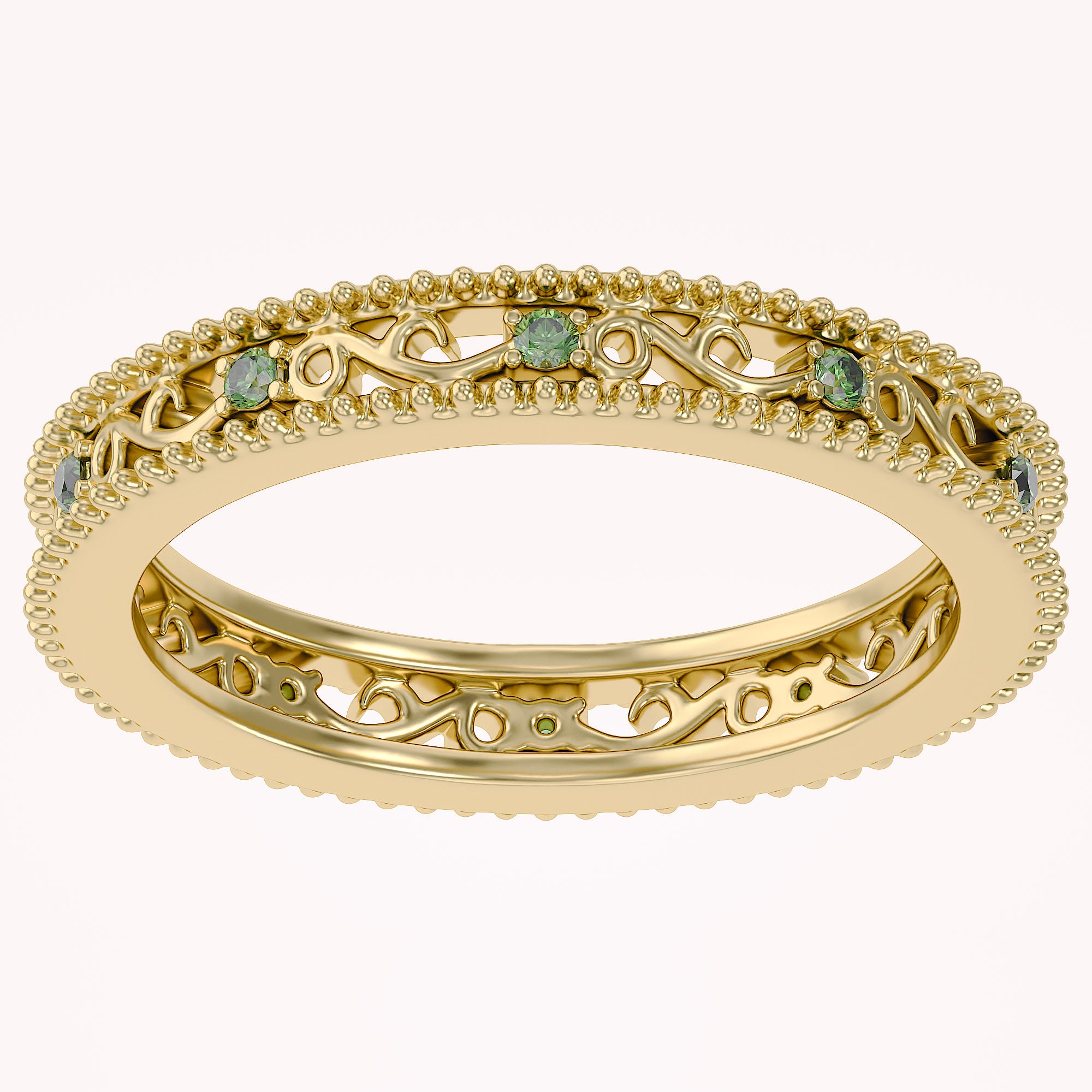 Filigree Eternity Wedding Band Ring Simulated Gemstone