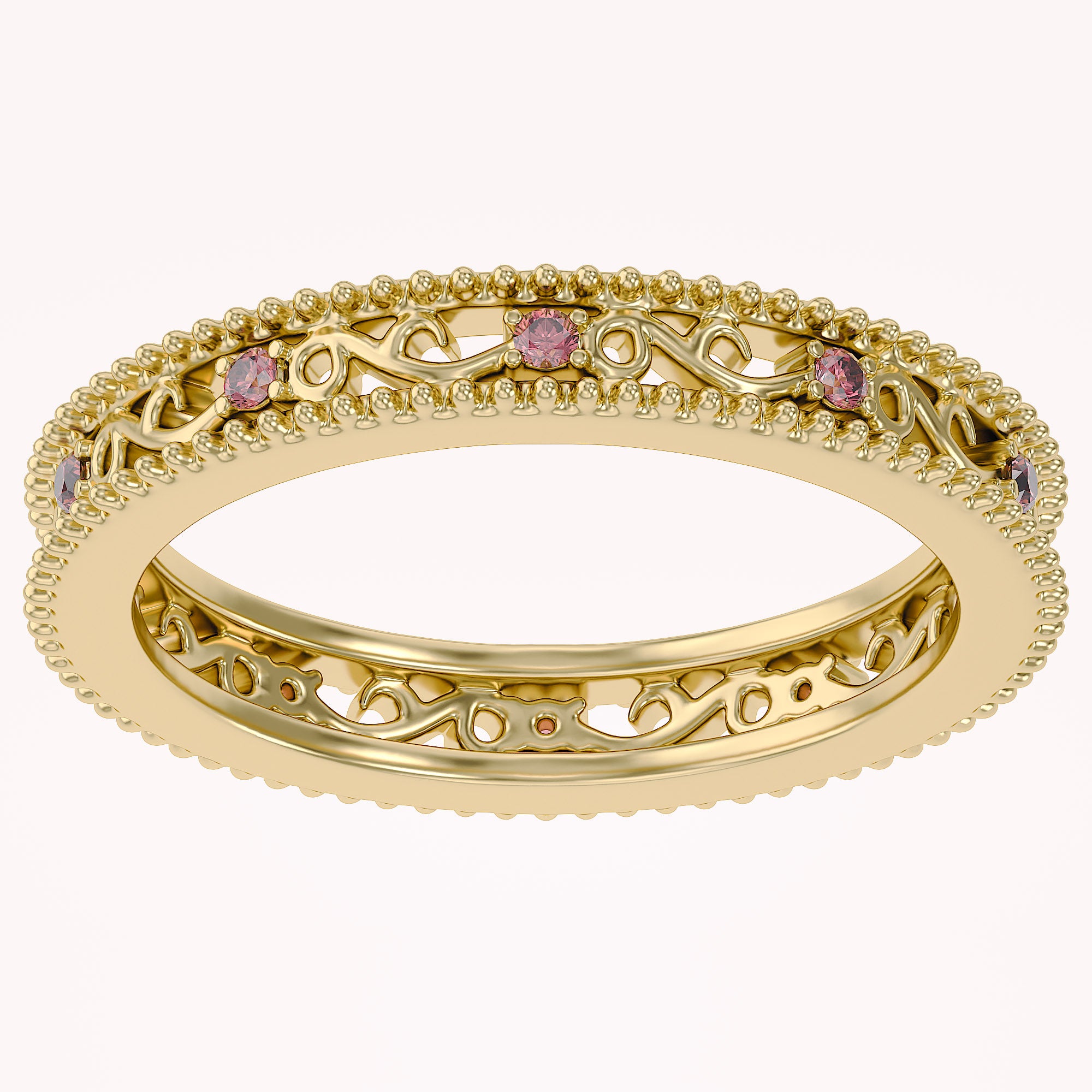 Filigree Eternity Wedding Band Ring Simulated Gemstone