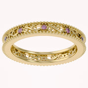 Filigree Eternity Wedding Band Ring Simulated Gemstone