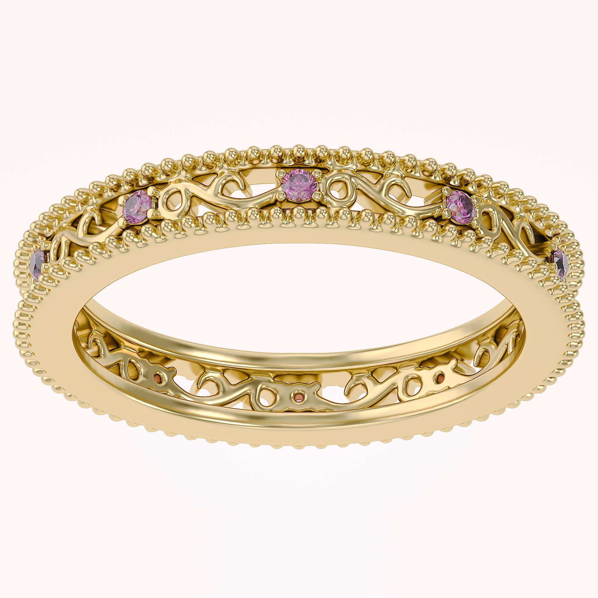 Filigree Eternity Wedding Band Ring Simulated Gemstone