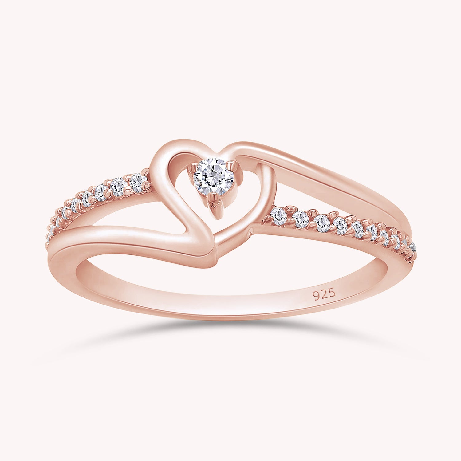 1/10 Carat CT Round White Natural Diamond Bypass Heart Promise Ring 14k Gold Over Sterling Silver Gift for Her