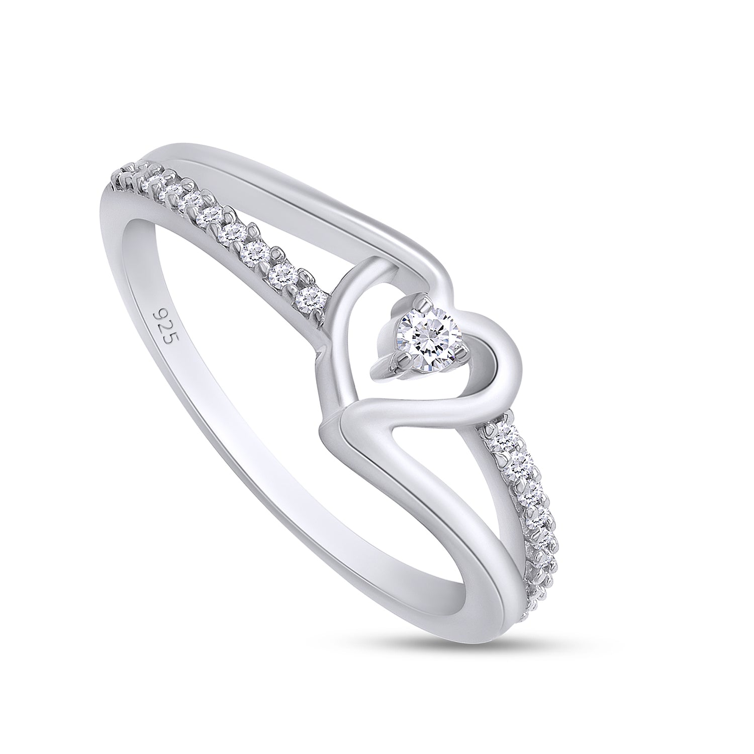 1/10 Carat CT Round White Natural Diamond Bypass Heart Promise Ring 14k Gold Over Sterling Silver Gift for Her