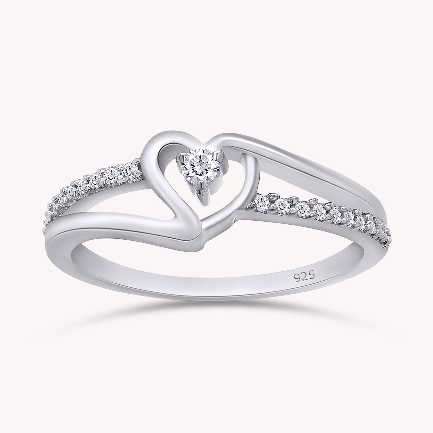 1/10 Carat CT Round White Natural Diamond Bypass Heart Promise Ring 14k Gold Over Sterling Silver Gift for Her