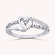 1/10 Carat CT Round White Natural Diamond Bypass Heart Promise Ring 14k Gold Over Sterling Silver Gift for Her