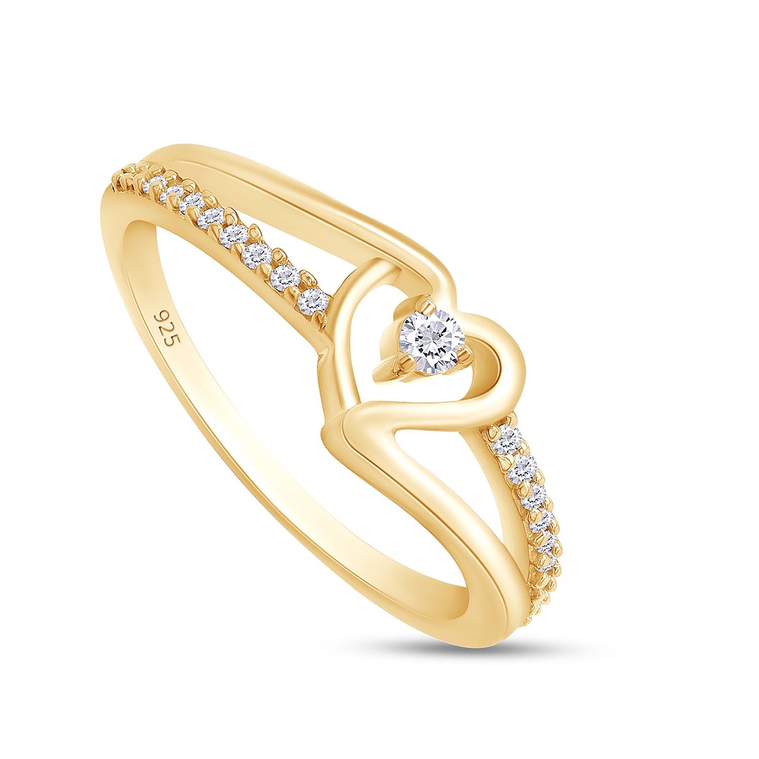 1/10 Carat CT Round White Natural Diamond Bypass Heart Promise Ring 14k Gold Over Sterling Silver Gift for Her