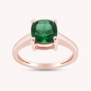 7MM Cushion-Cut Simulated Green Emerald Solitaire Ring Gift For Her