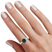 7MM Cushion-Cut Simulated Green Emerald Solitaire Ring in 14k Gold Over Sterling Silver (2 Ct) Gift For Her