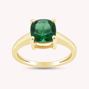 7MM Cushion-Cut Simulated Green Emerald Solitaire Ring Gift For Her