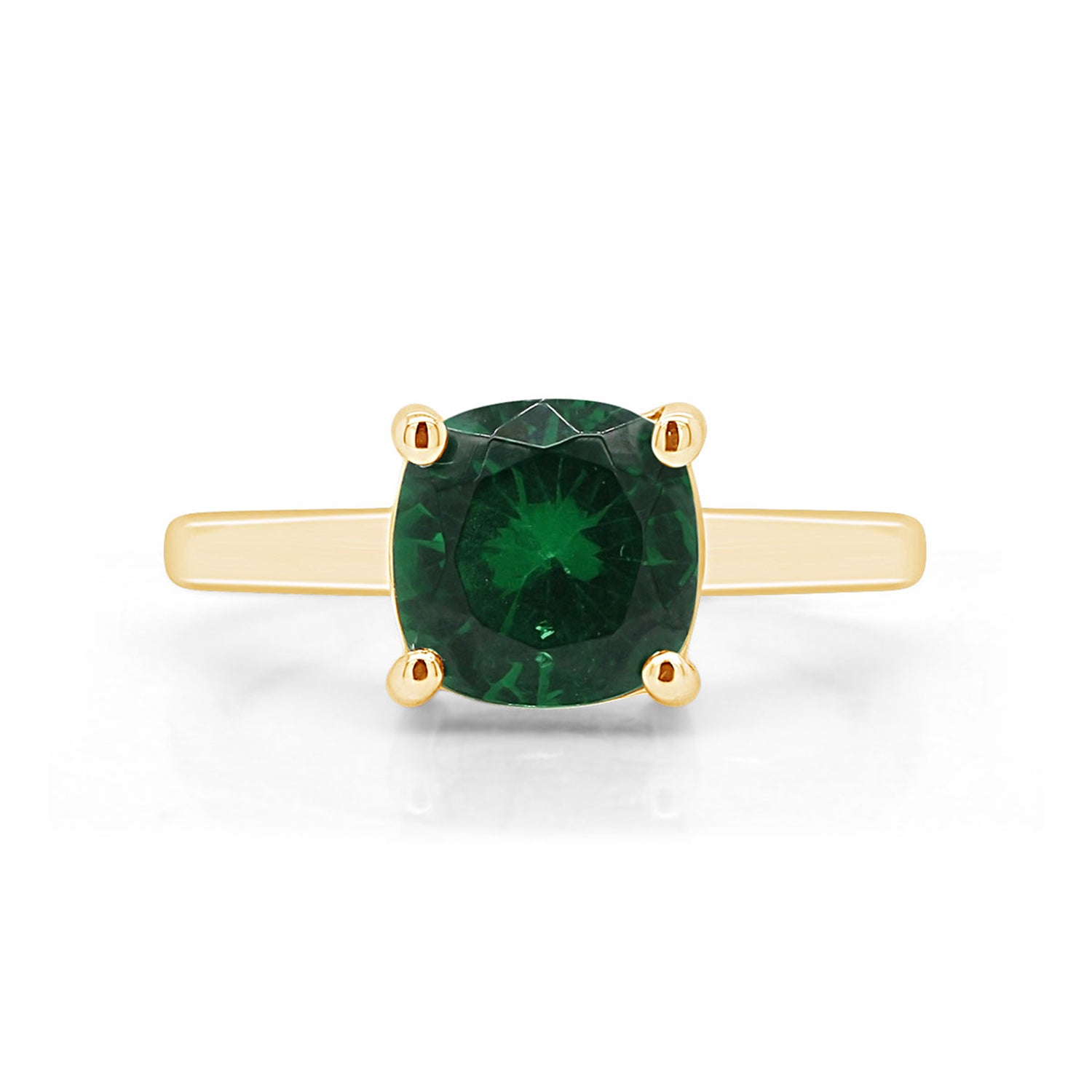 7MM Cushion-Cut Simulated Green Emerald Solitaire Ring in 14k Gold Over Sterling Silver (2 Ct) Gift For Her