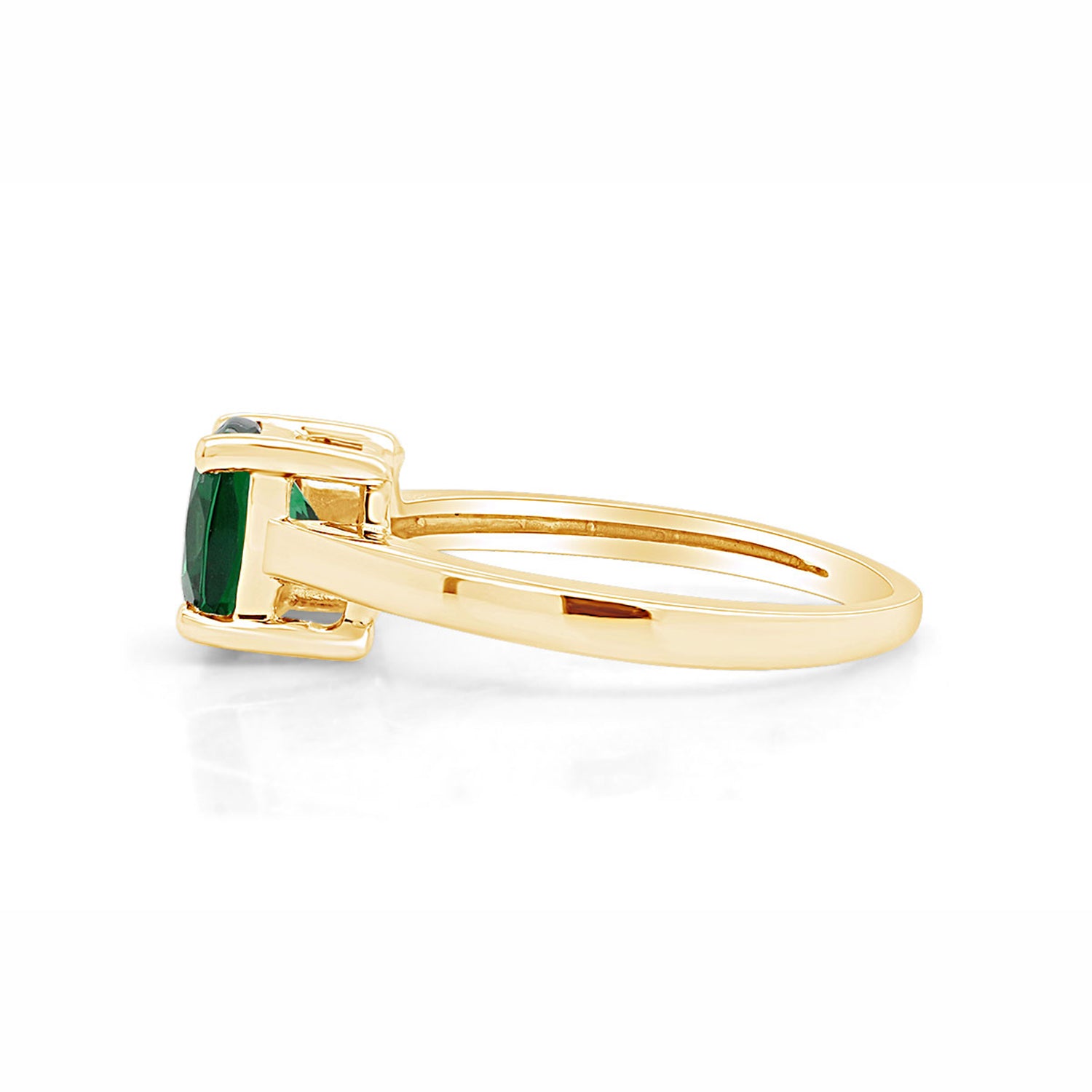 7MM Cushion-Cut Simulated Green Emerald Solitaire Ring in 14k Gold Over Sterling Silver (2 Ct) Gift For Her
