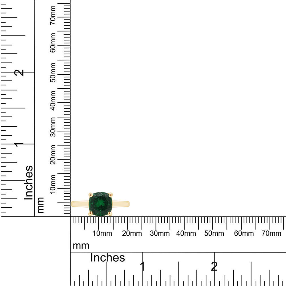 7MM Cushion-Cut Simulated Green Emerald Solitaire Ring in 14k Gold Over Sterling Silver (2 Ct) Gift For Her