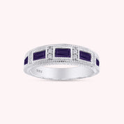 Emerald Shape Simulated Birthstone Eternity Band Ring for Women