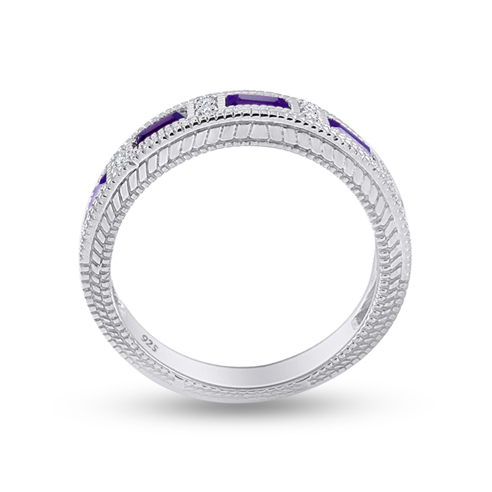 Emerald Shape Simulated Birthstone Eternity Band Ring for Women