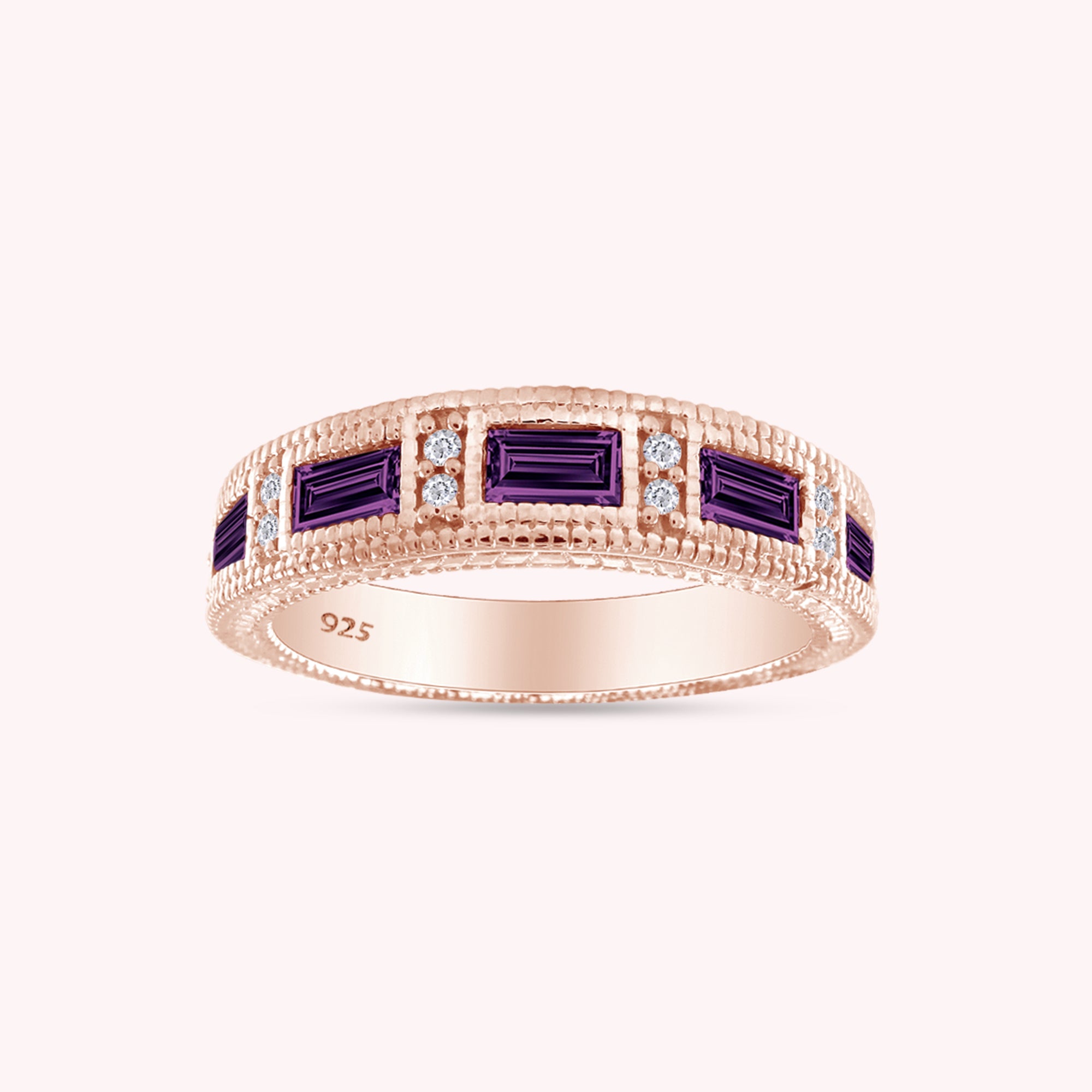 Emerald Shape Simulated Birthstone Eternity Band Ring for Women