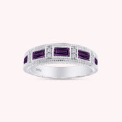 Emerald Shape Simulated Birthstone Eternity Band Ring for Women