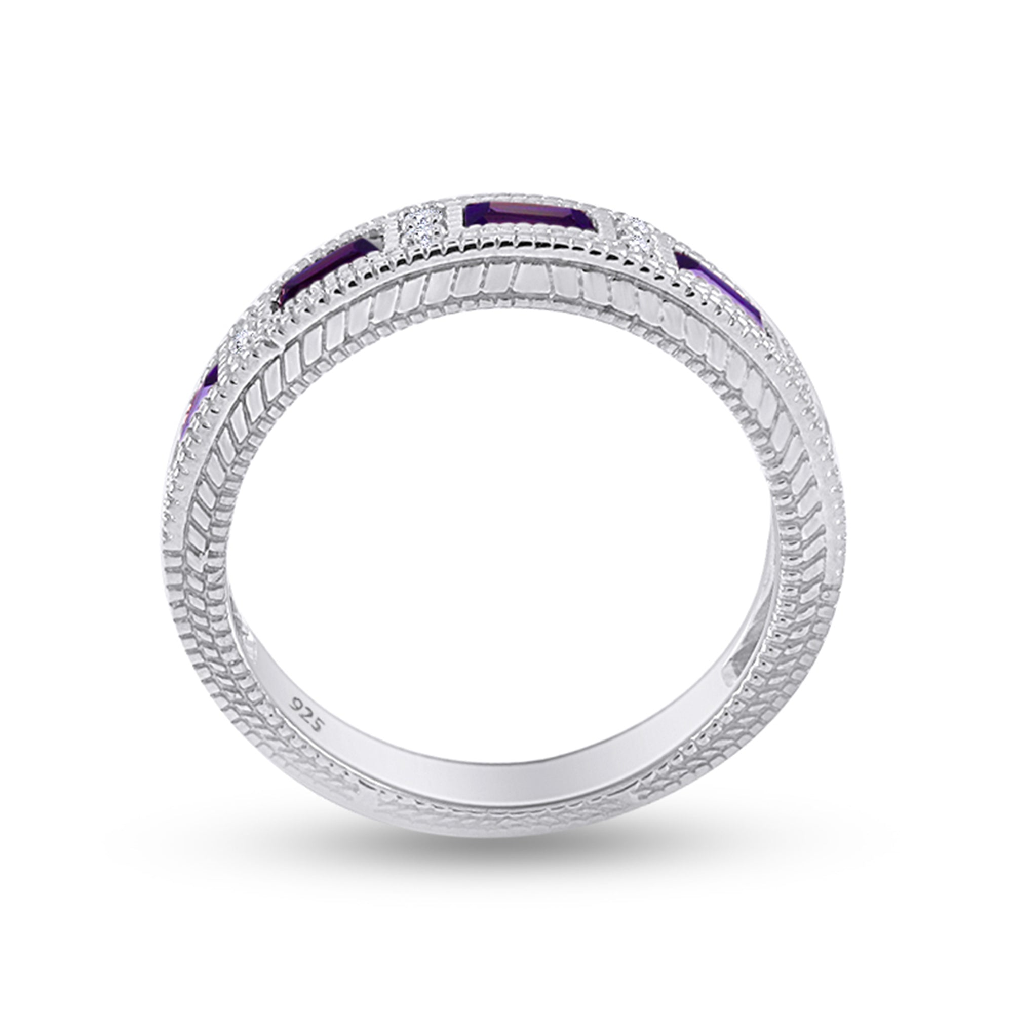 Emerald Shape Simulated Birthstone Eternity Band Ring for Women