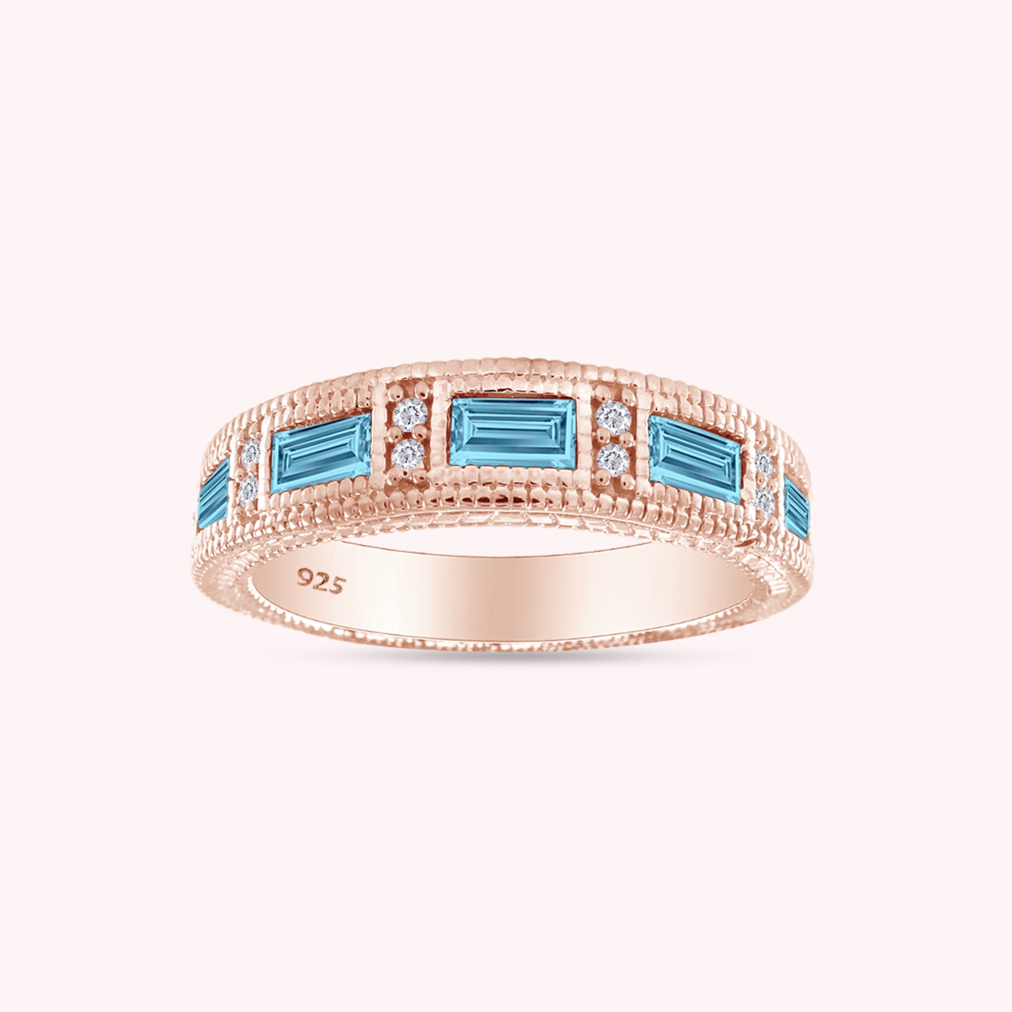 Emerald Shape Simulated Birthstone Eternity Band Ring for Women