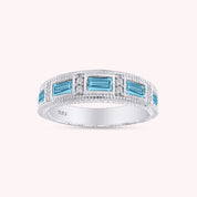 Emerald Shape Simulated Birthstone Eternity Band Ring for Women