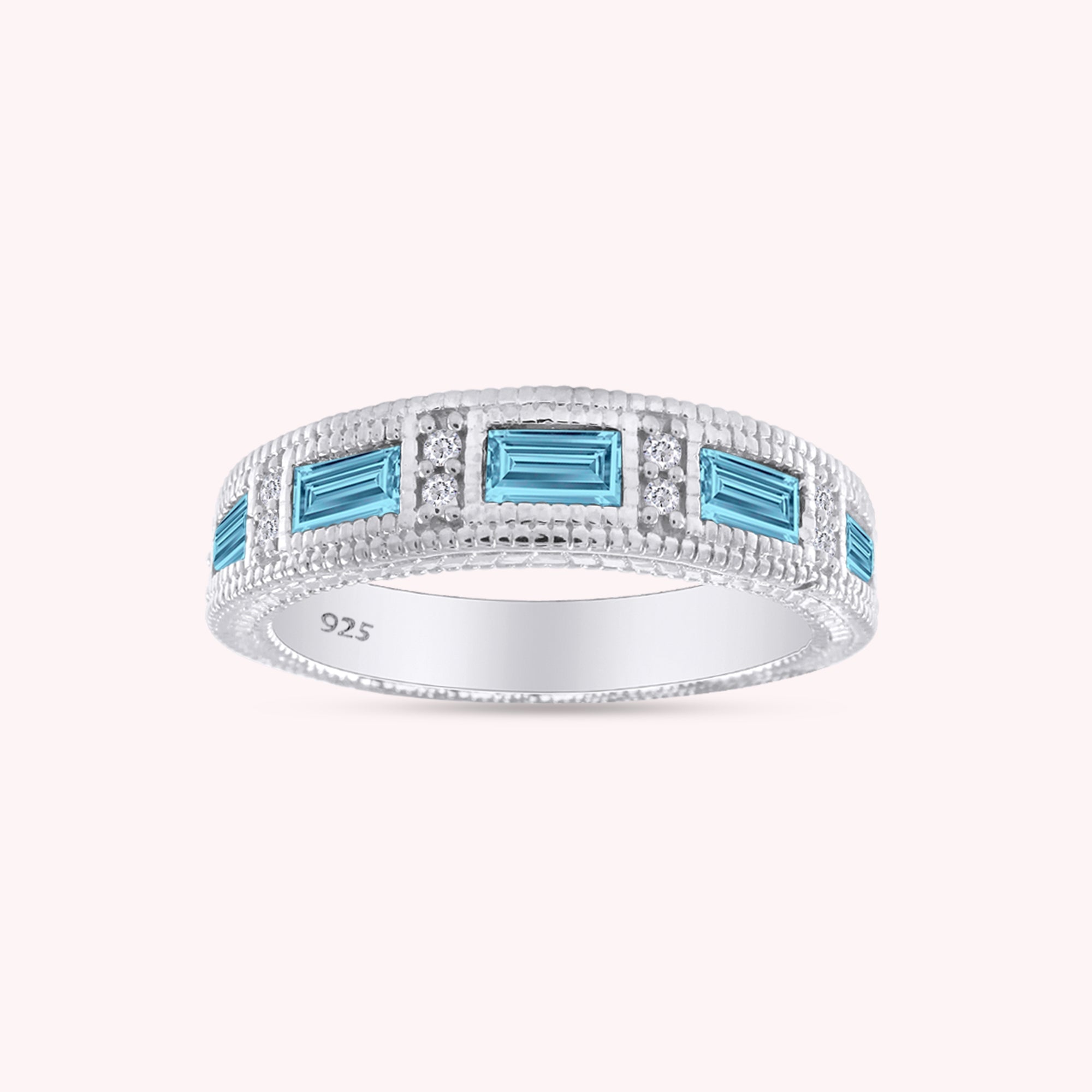 Emerald Shape Simulated Birthstone Eternity Band Ring for Women