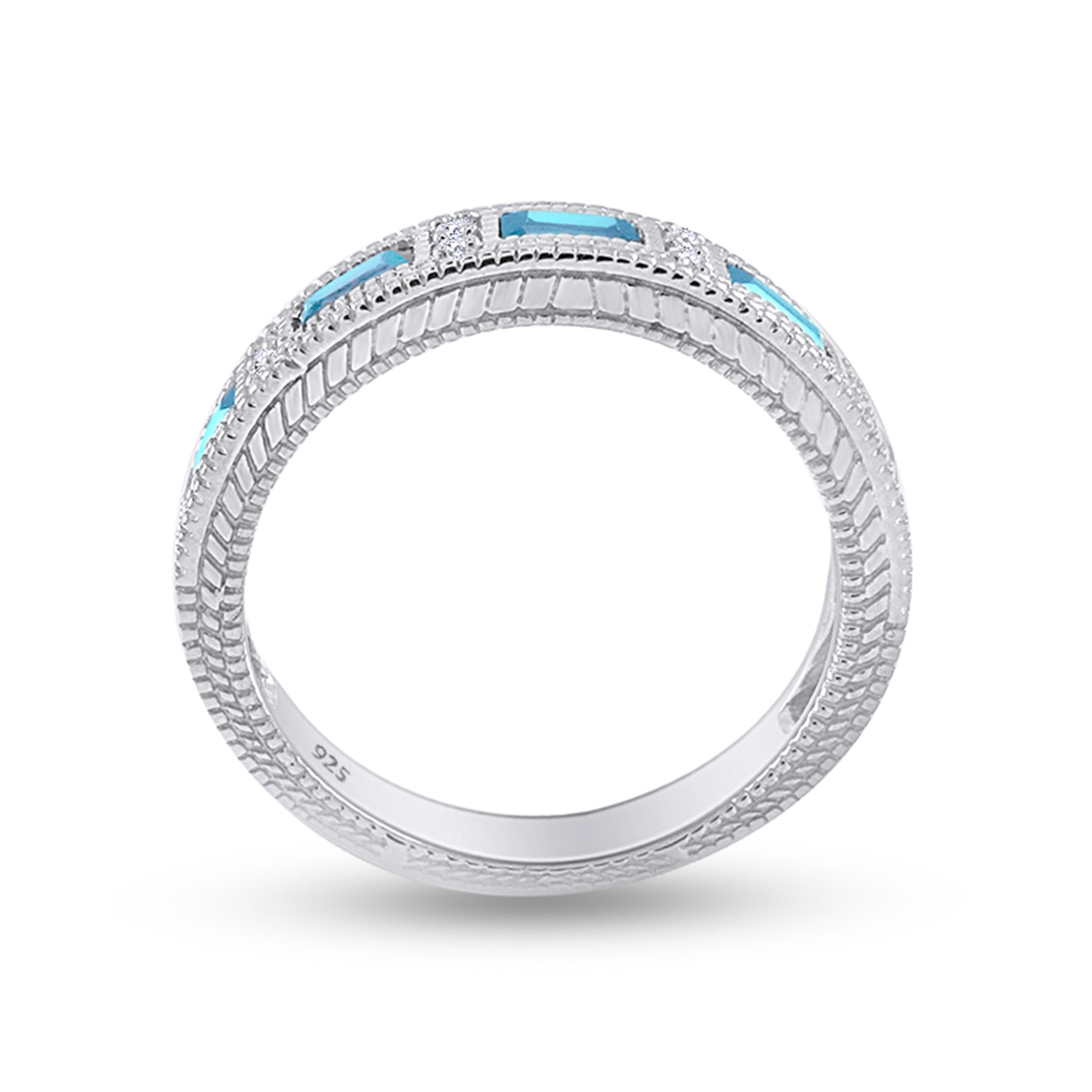 Emerald Shape Simulated Birthstone Eternity Band Ring for Women