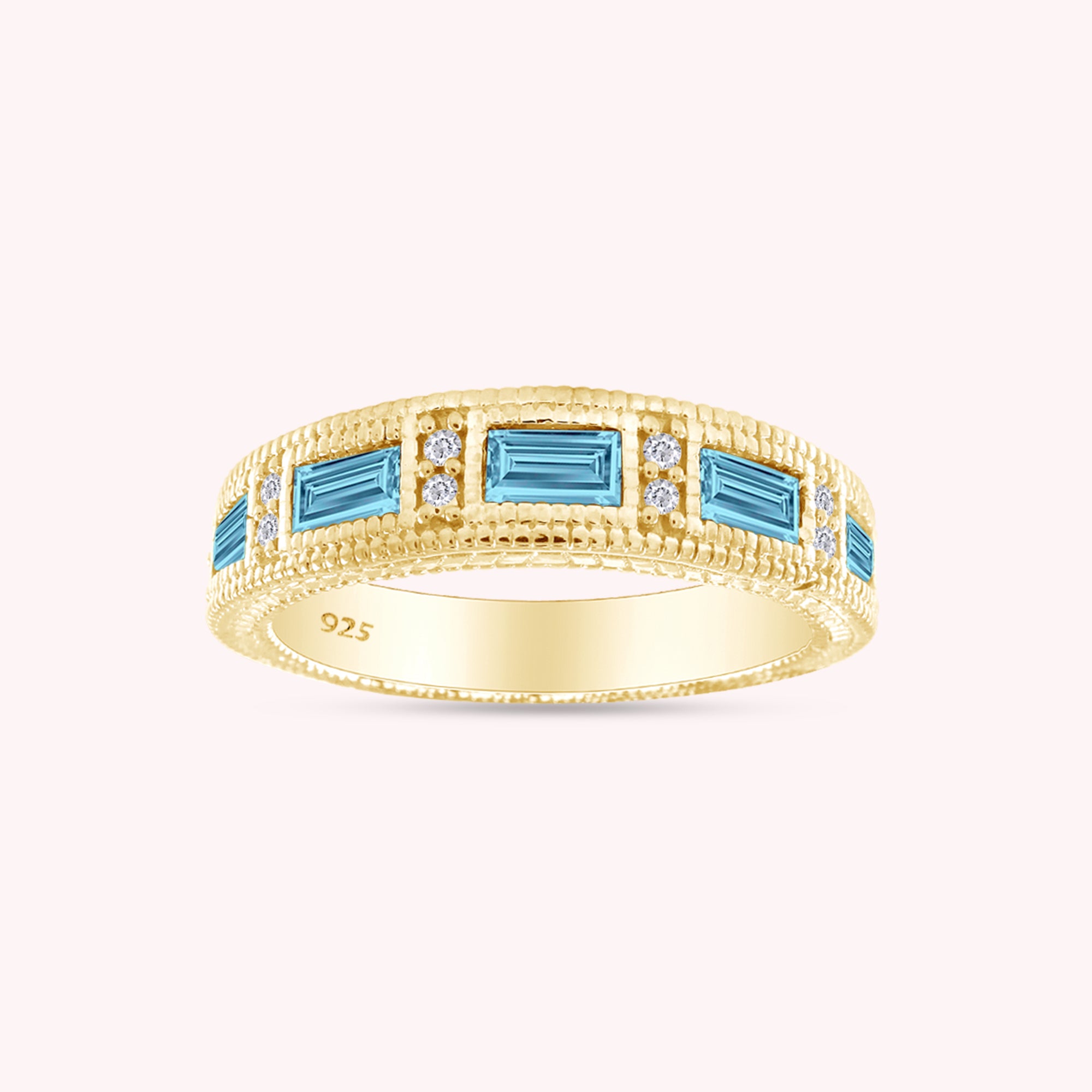 Emerald Shape Simulated Birthstone Eternity Band Ring for Women