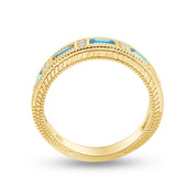 Emerald Shape Simulated Birthstone Eternity Band Ring for Women