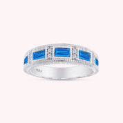 Emerald Shape Simulated Birthstone Eternity Band Ring for Women