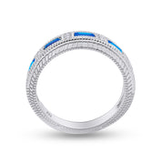 Emerald Shape Simulated Birthstone Eternity Band Ring for Women