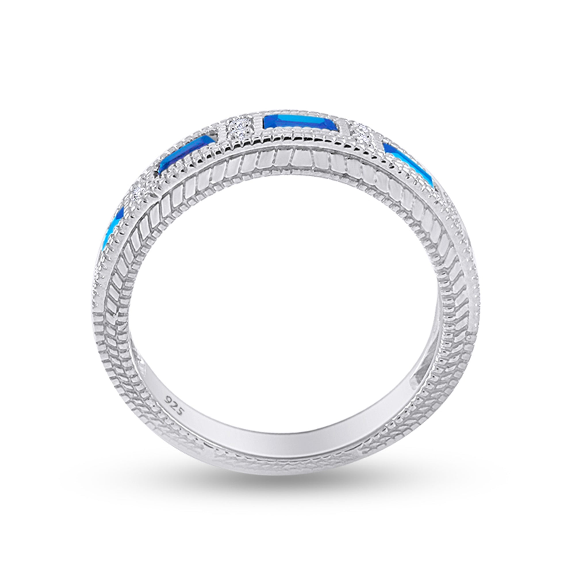 Emerald Shape Simulated Birthstone Eternity Band Ring for Women