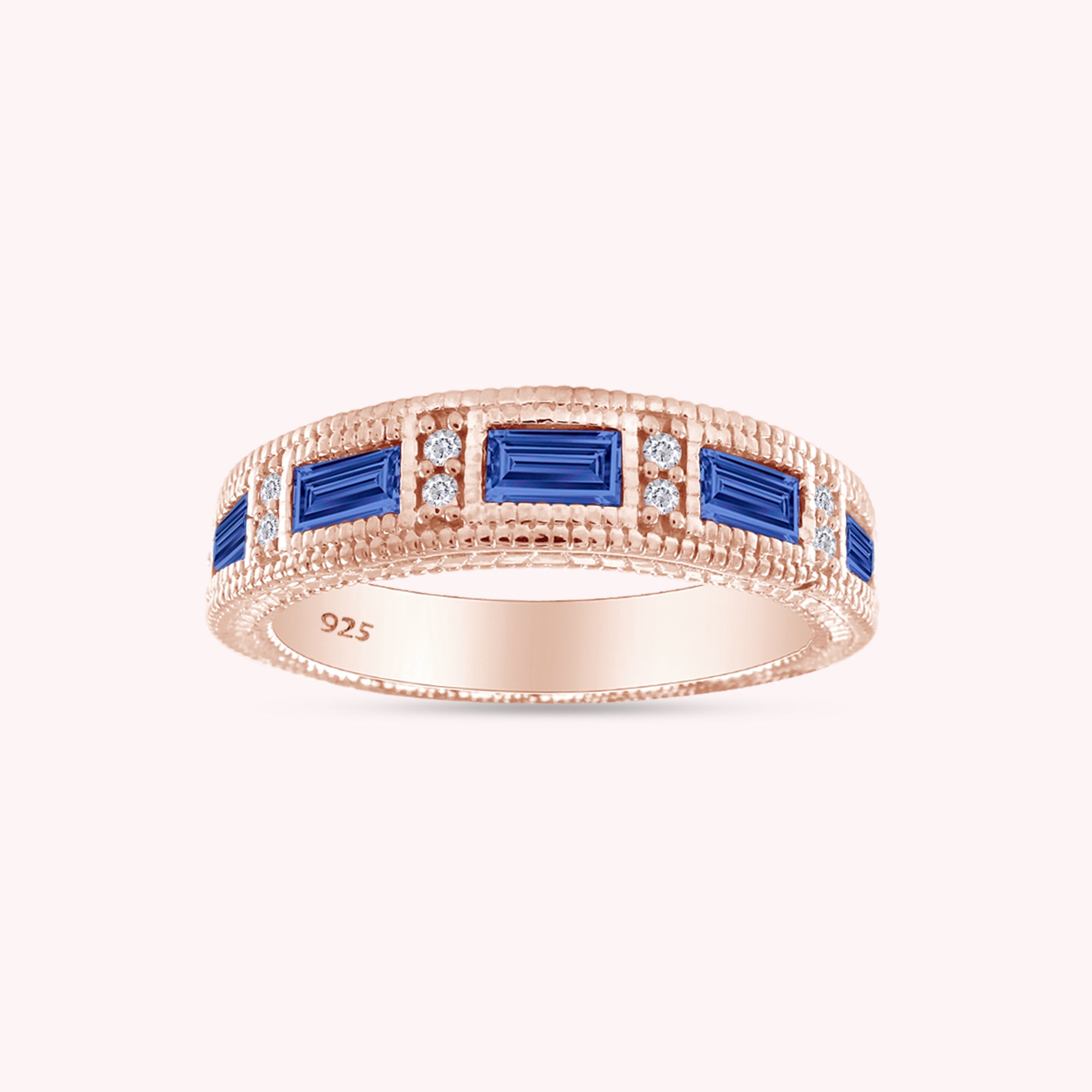 Emerald Shape Simulated Birthstone Eternity Band Ring for Women