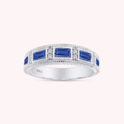Emerald Shape Simulated Birthstone Eternity Band Ring for Women