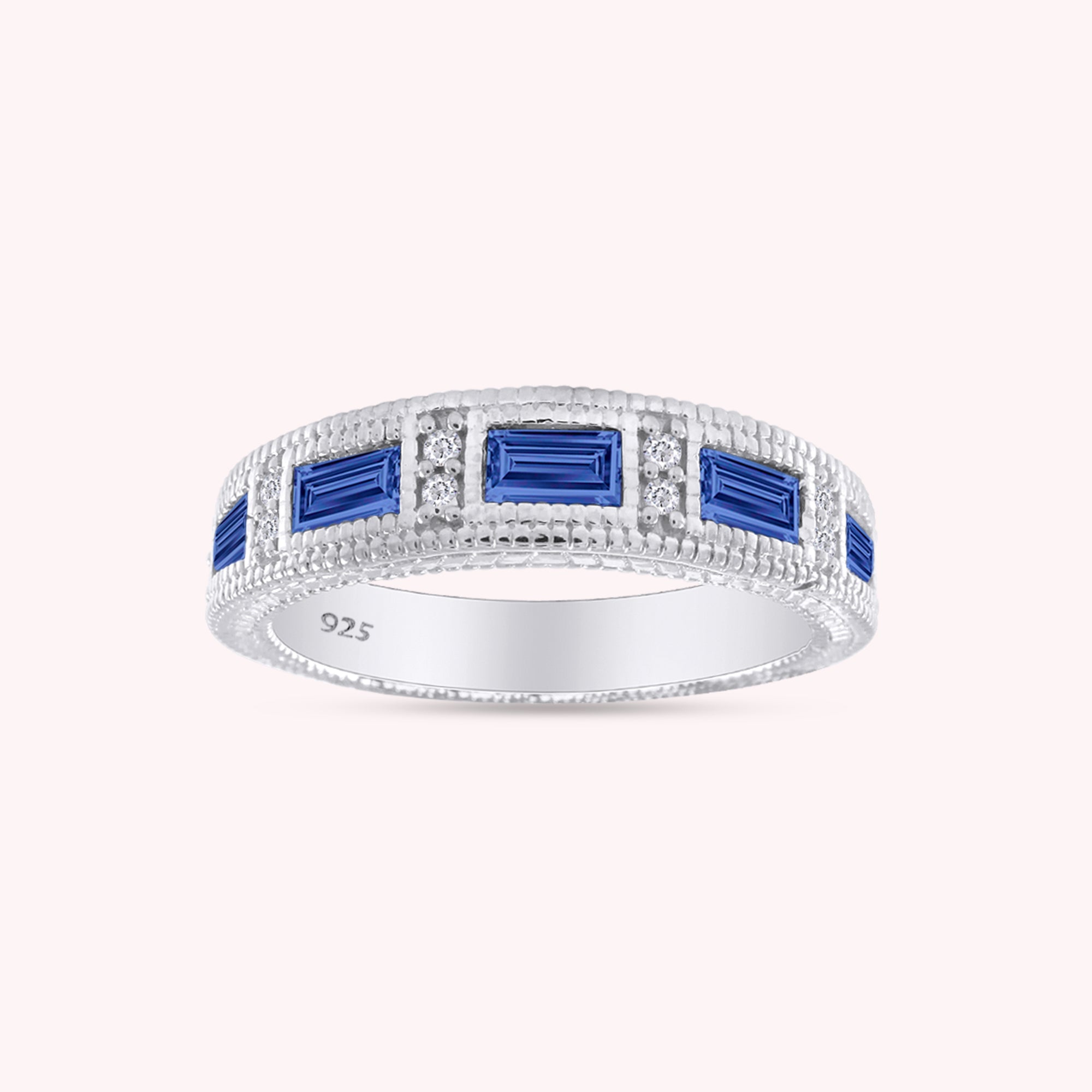 Emerald Shape Simulated Birthstone Eternity Band Ring for Women