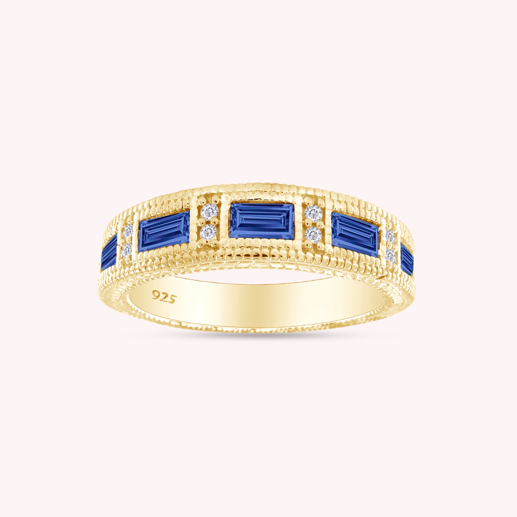 Emerald Shape Simulated Birthstone Eternity Band Ring for Women