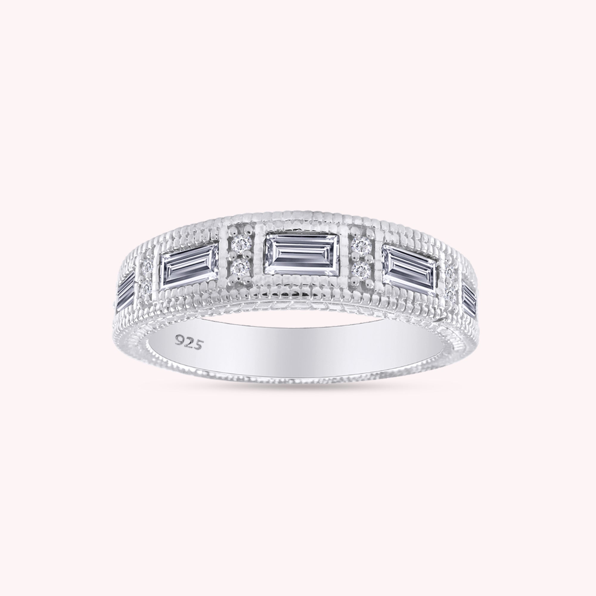 Emerald Shape Simulated Birthstone Eternity Band Ring for Women