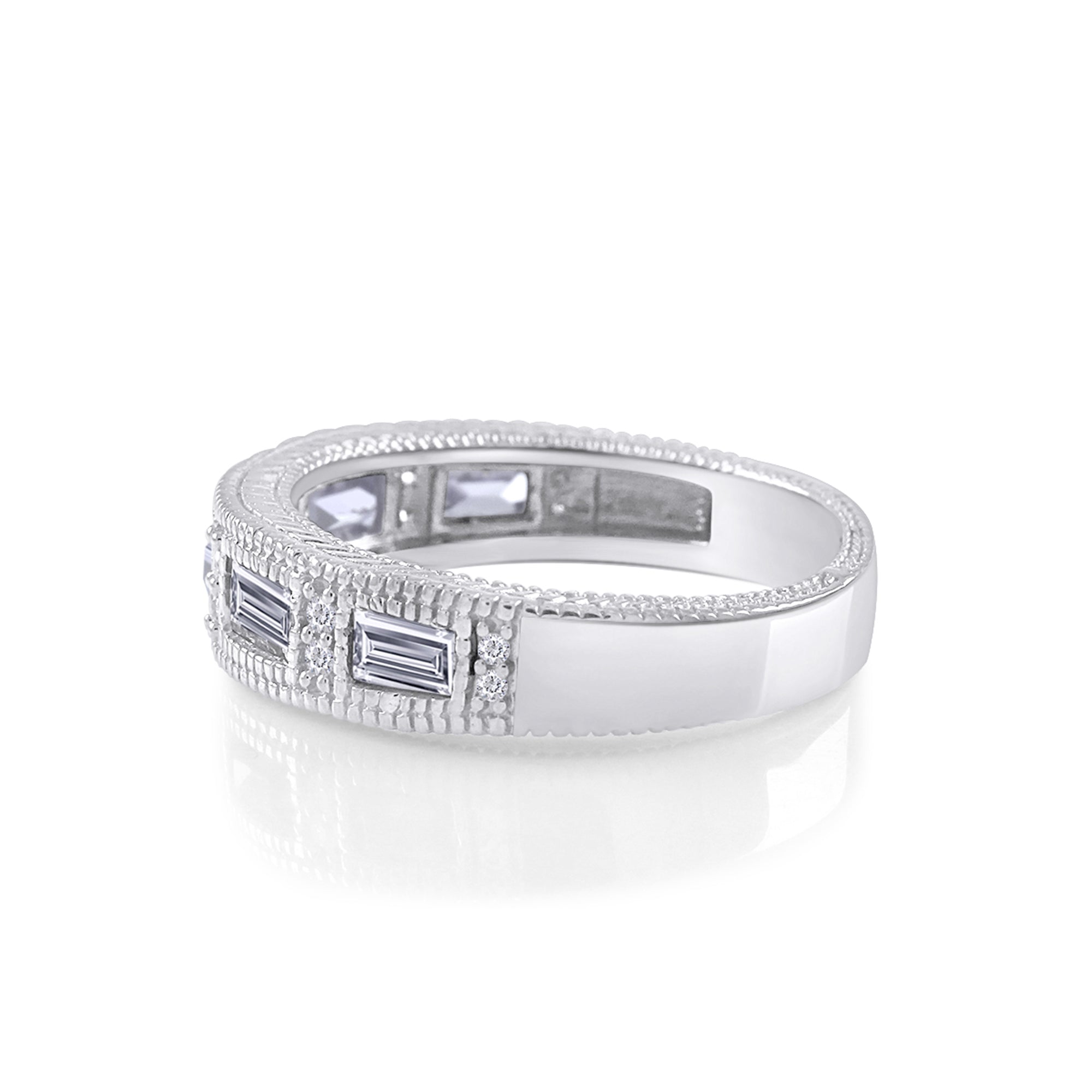 Emerald Shape Simulated Birthstone Eternity Band Ring for Women