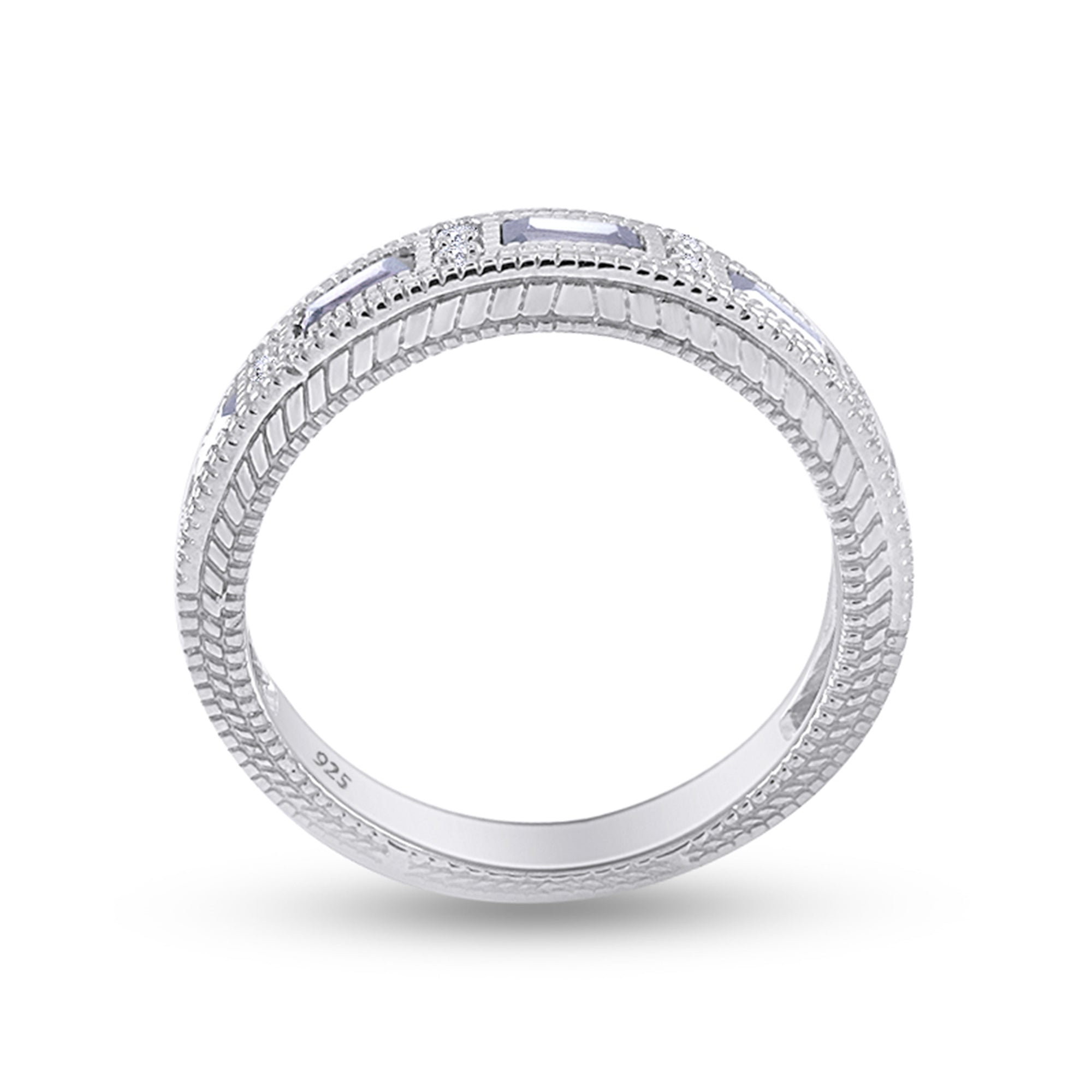 Emerald Shape Simulated Birthstone Eternity Band Ring for Women