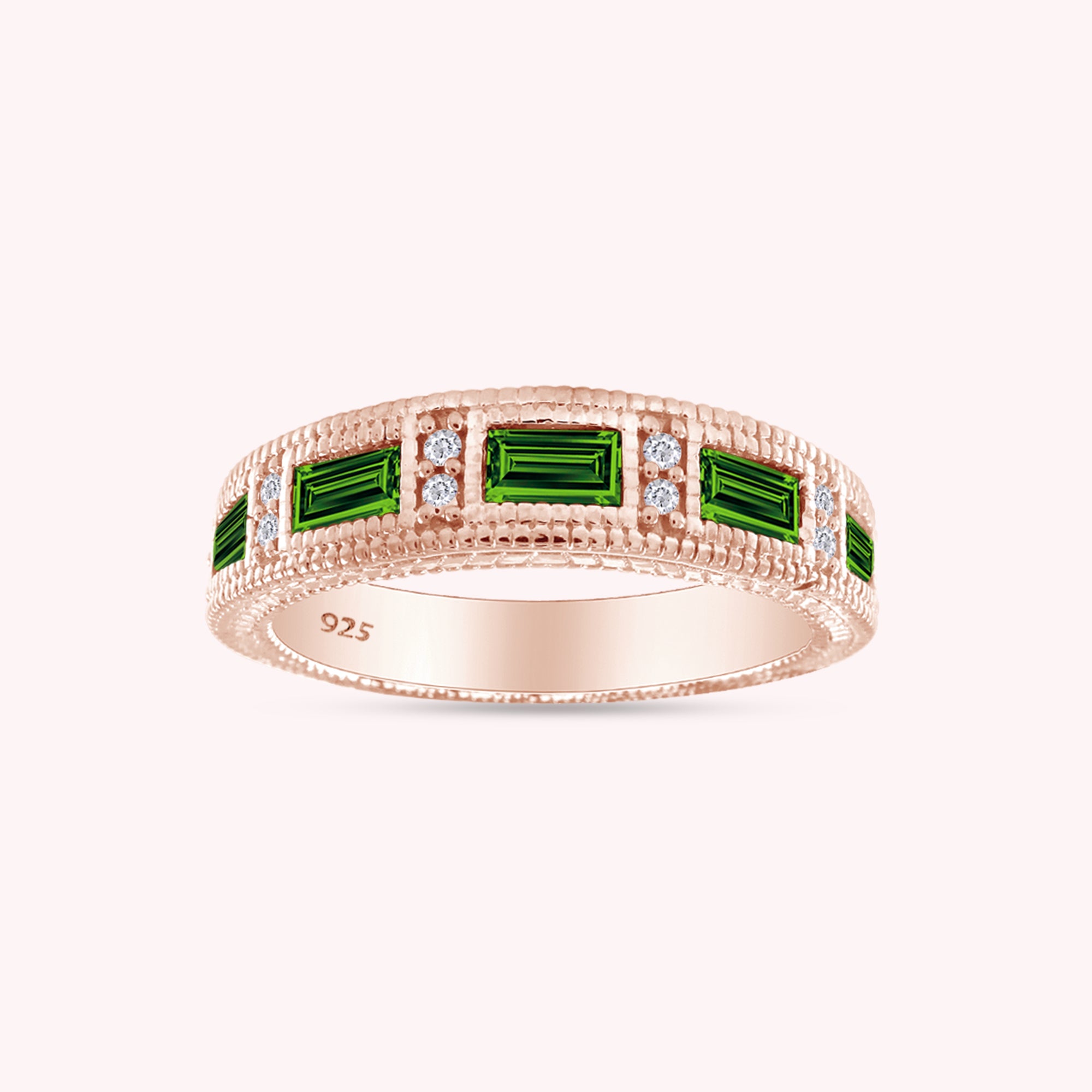 Emerald Shape Simulated Birthstone Eternity Band Ring for Women