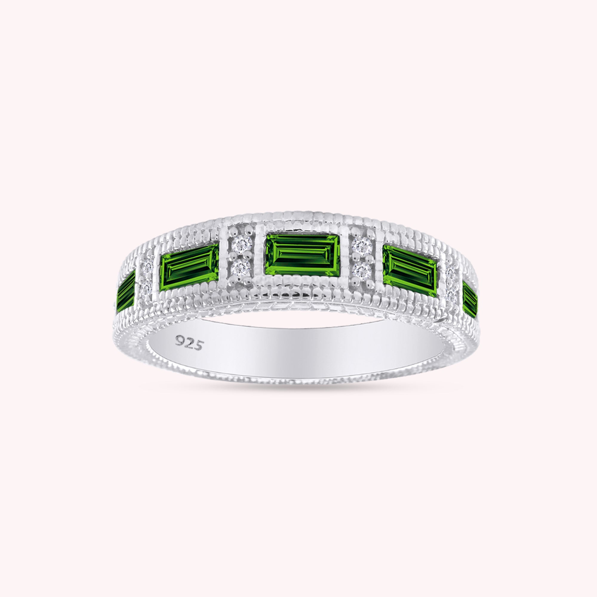 Emerald Shape Simulated Birthstone Eternity Band Ring for Women