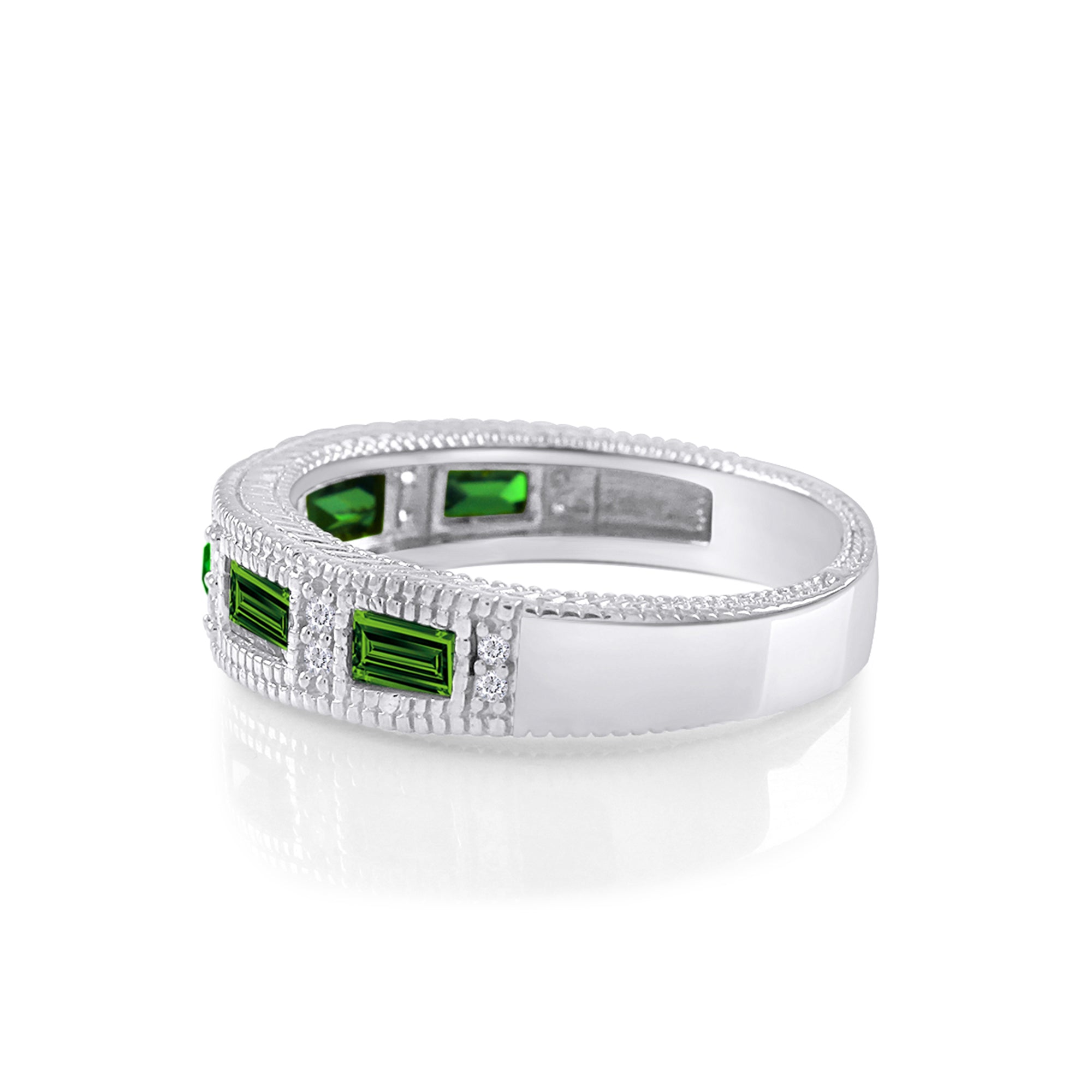 Emerald Shape Simulated Birthstone Eternity Band Ring for Women