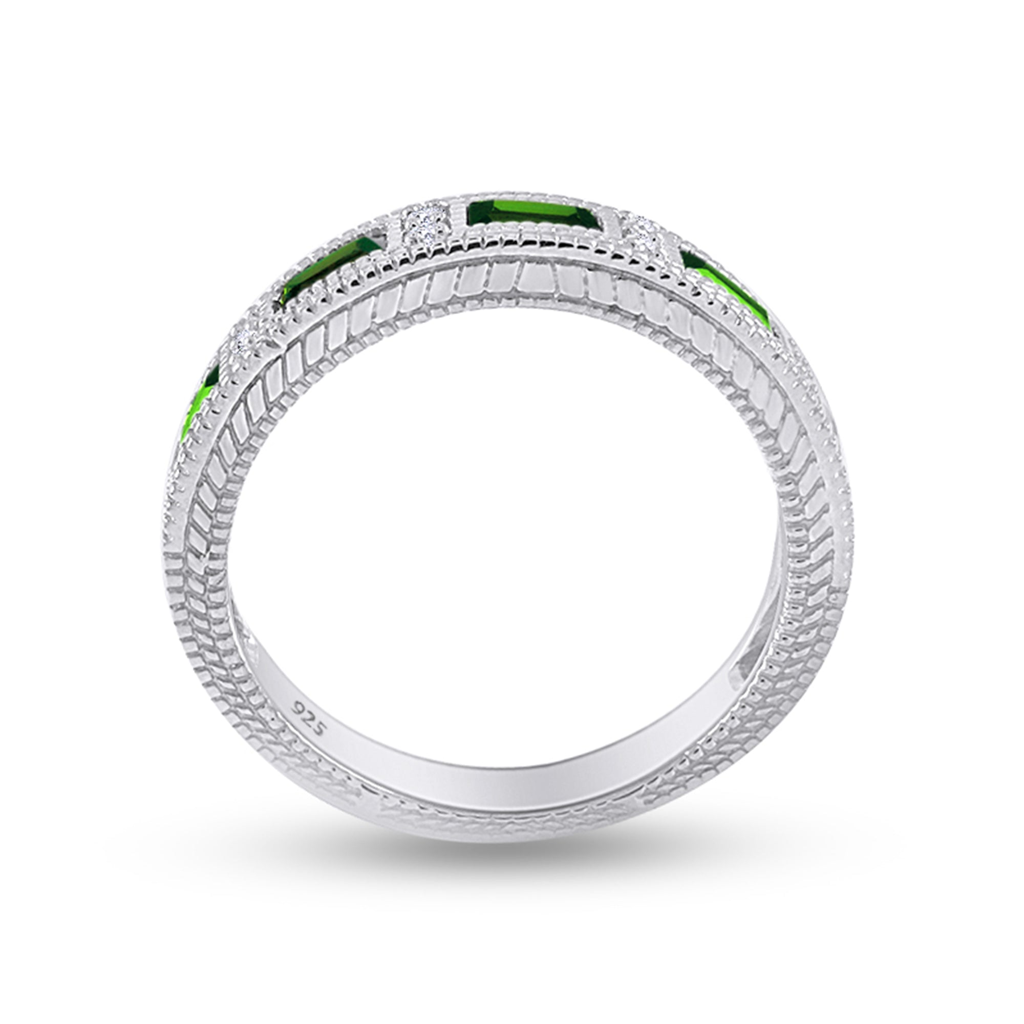 Emerald Shape Simulated Birthstone Eternity Band Ring for Women