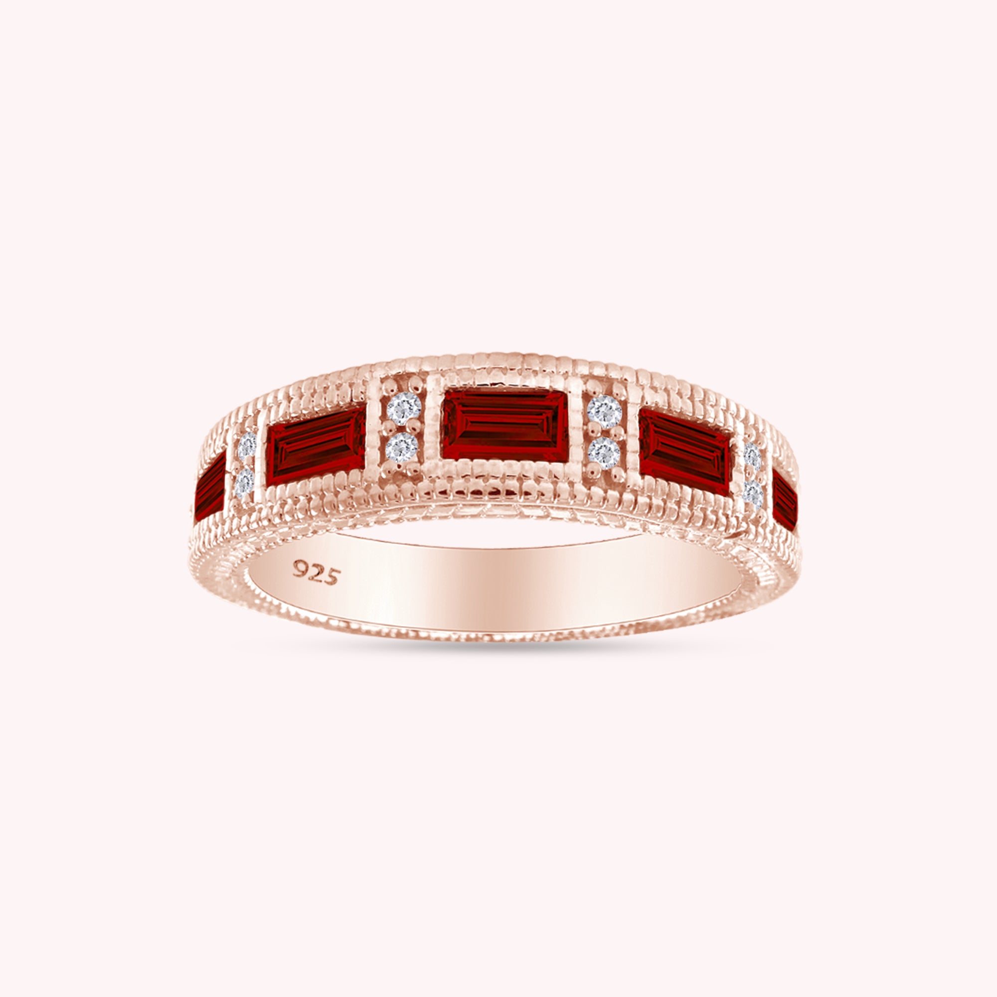 Emerald Shape Simulated Birthstone Eternity Band Ring for Women
