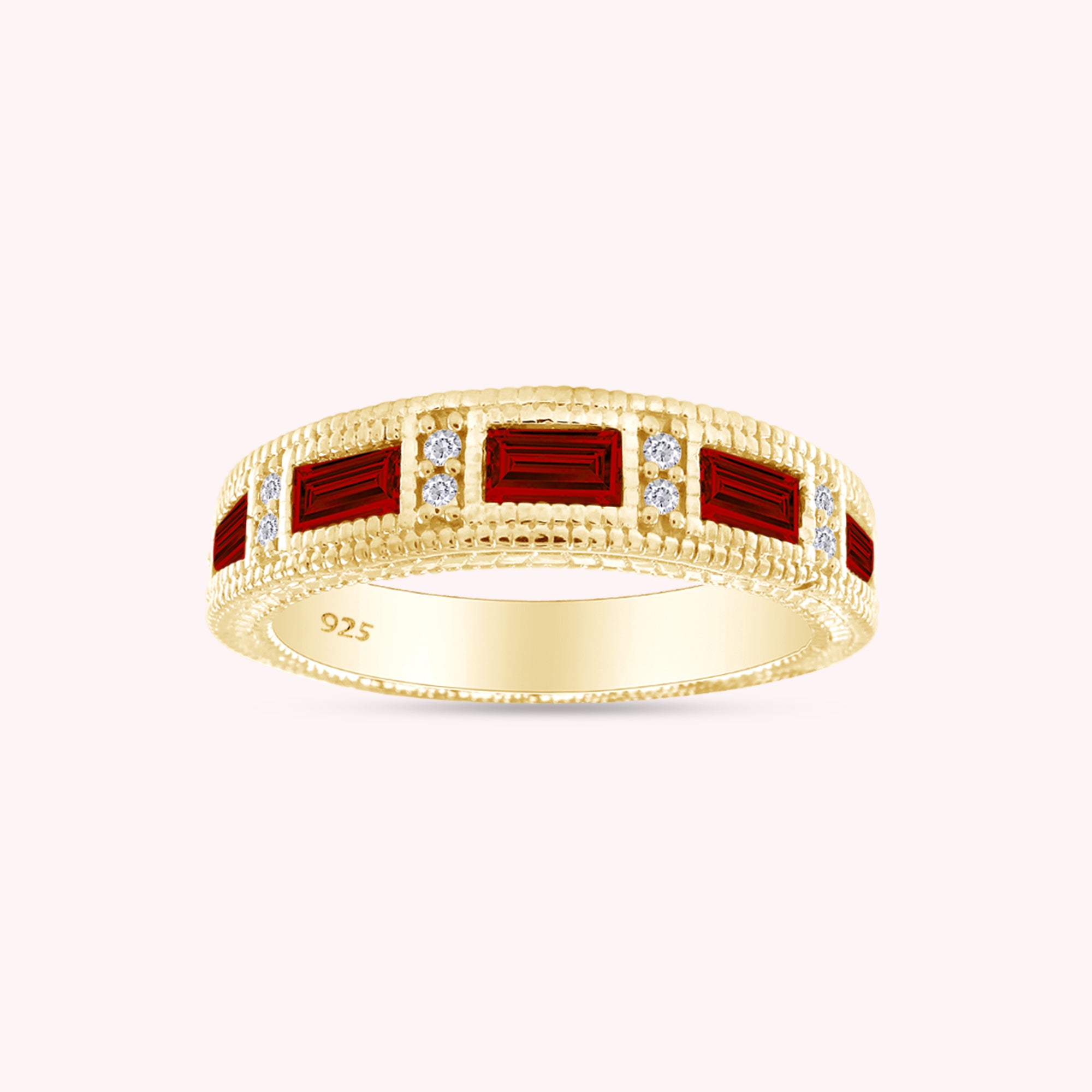 Emerald Shape Simulated Birthstone Eternity Band Ring for Women