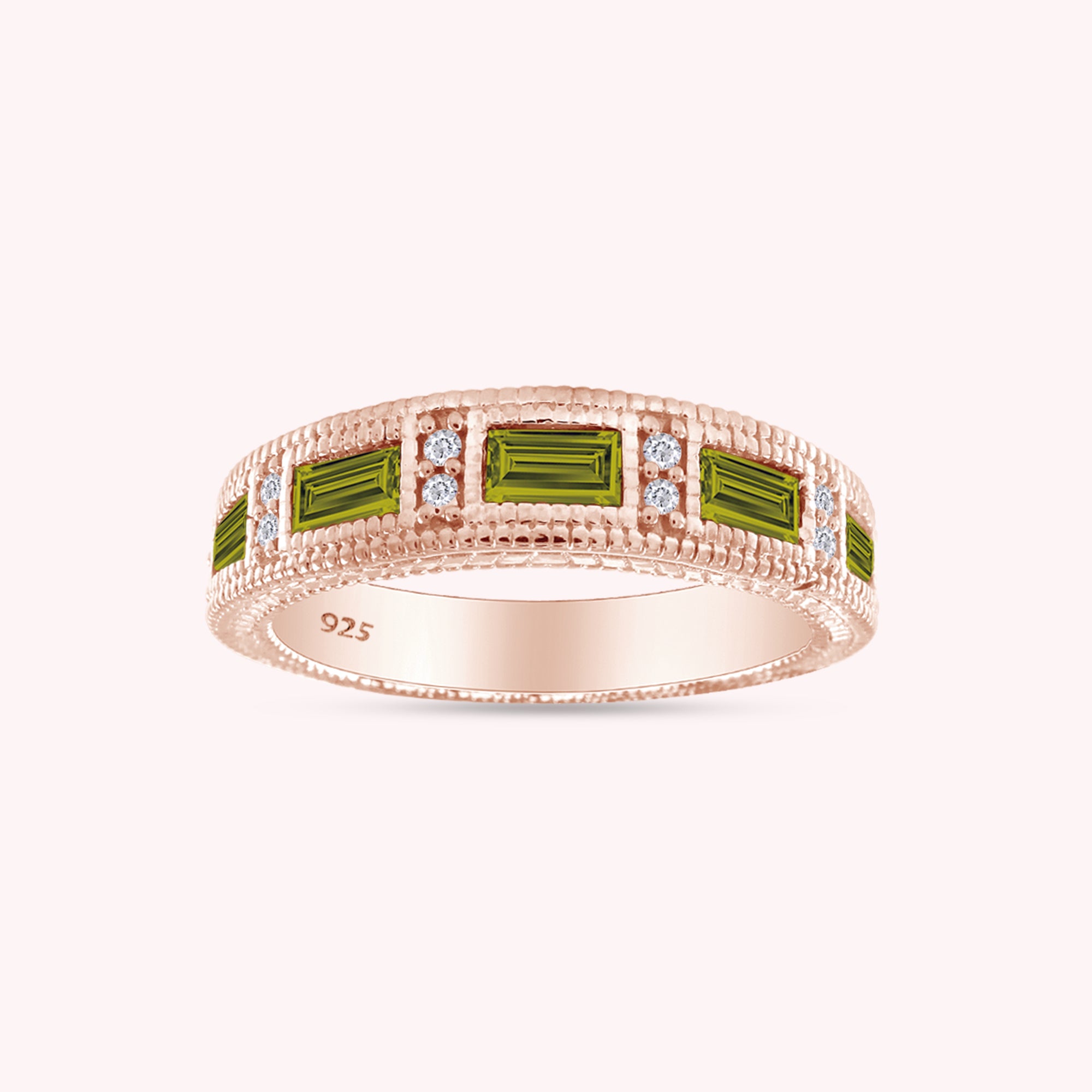 Emerald Shape Simulated Birthstone Eternity Band Ring for Women