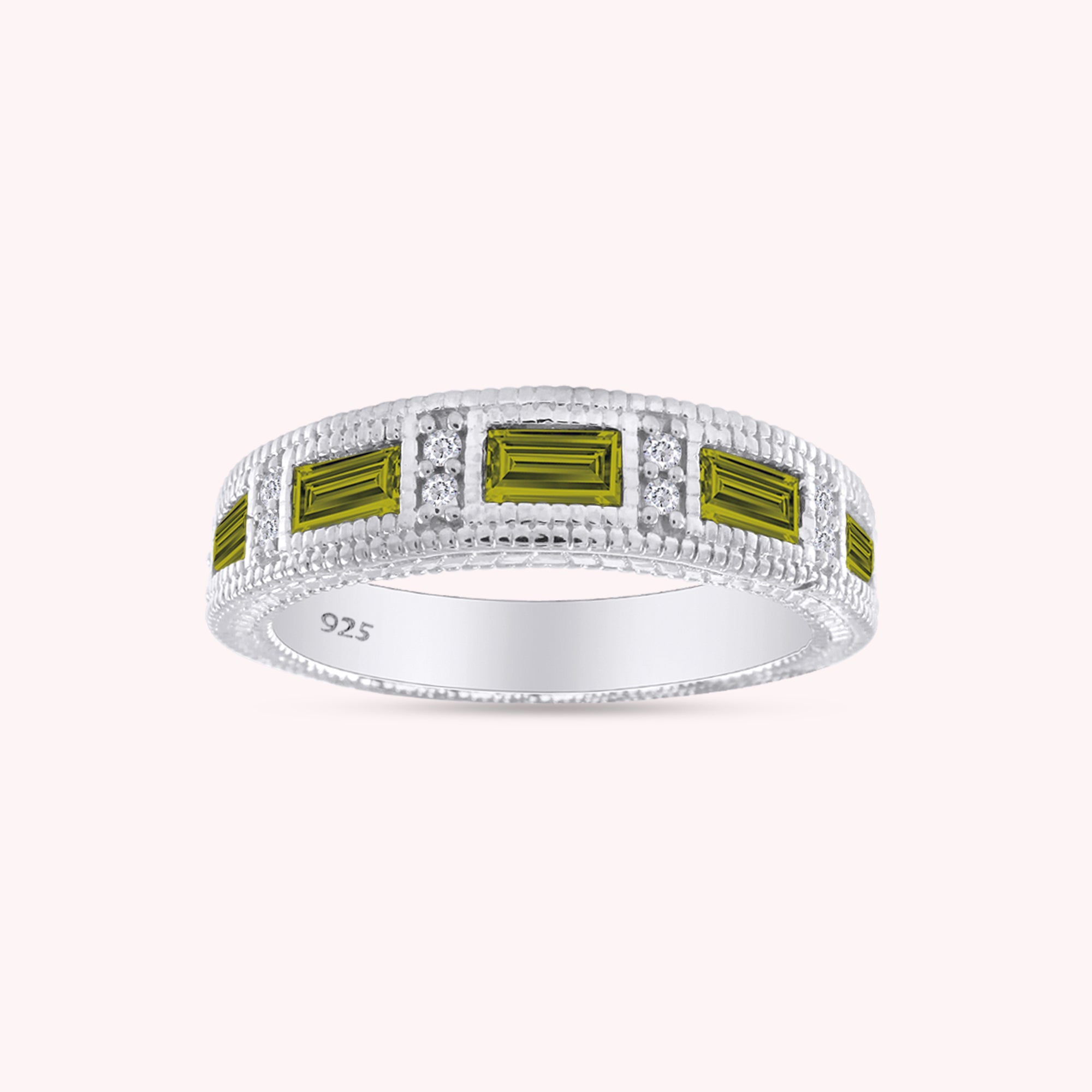 Emerald Shape Simulated Birthstone Eternity Band Ring for Women